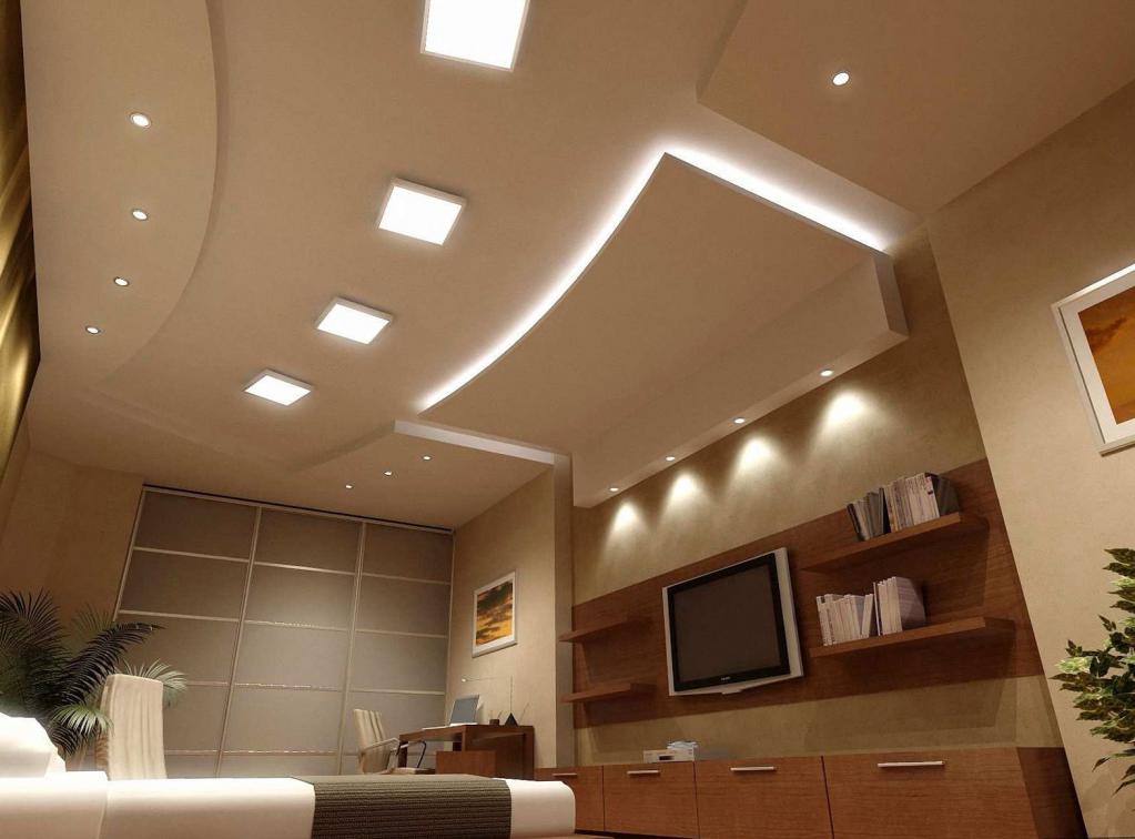 سقف الجصي متعدد المستويات مع الإضاءة