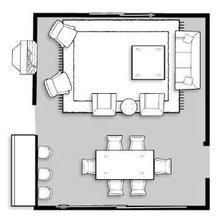 plan for å arrangere møbler i rommet