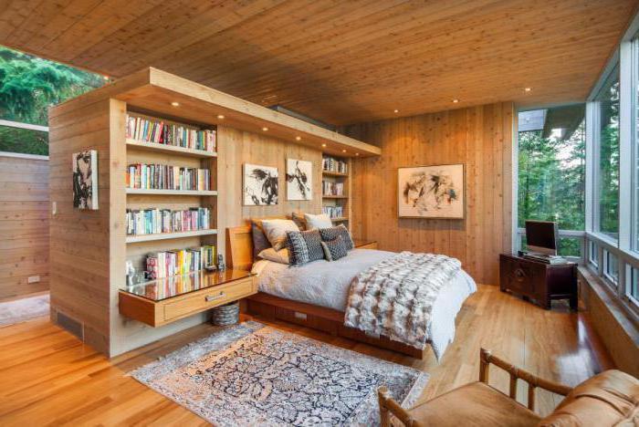 slaapkamer interieur in een houten huis