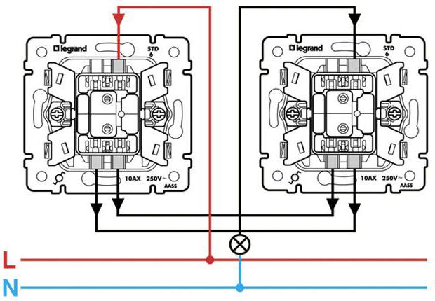 schemat połączeń przełącznika przelotowego z podświetleniem