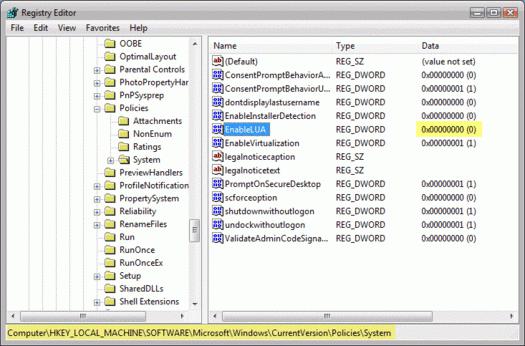 UAC Windows 8 비활성화