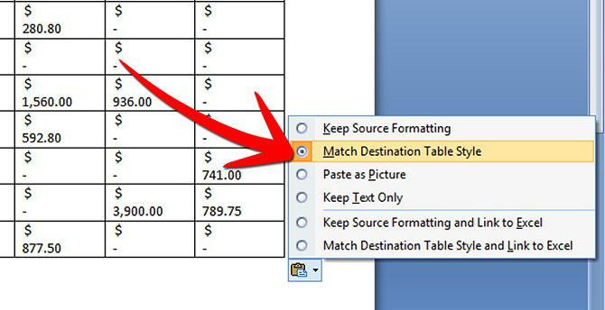 Excel-Tabelle in Word