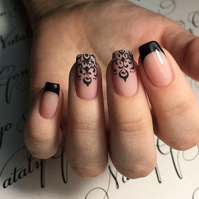 manicure in black beige tones