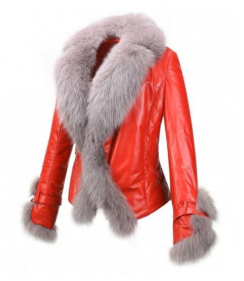 giacca invernale con pelliccia di volpe argentata