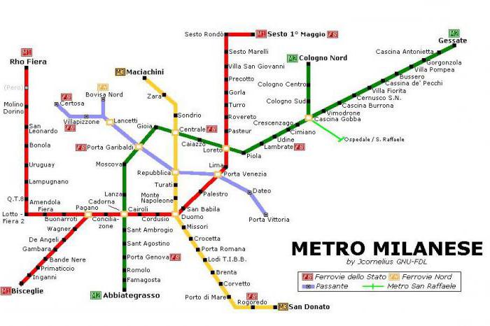 Milániová mapa metra v ruštine